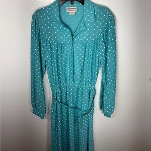 Vintage SearsTeal Polka Dot Long Sleeve Dress 334